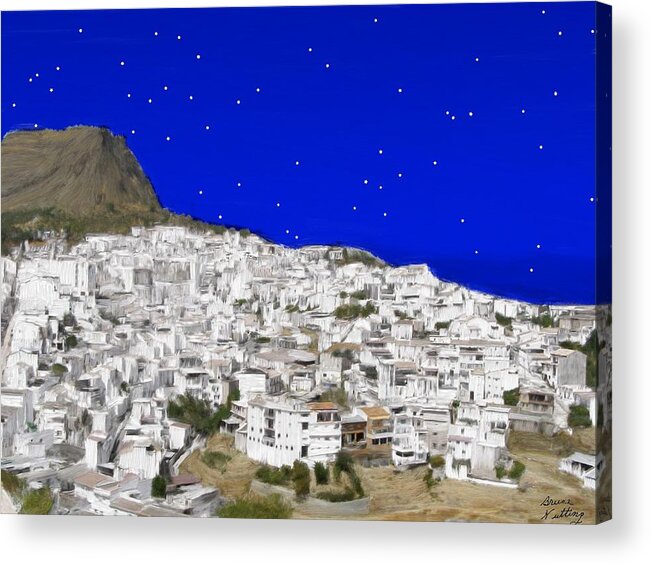 Alora Acrylic Print featuring the painting Alora Malaga Spain at Twilight by Bruce Nutting