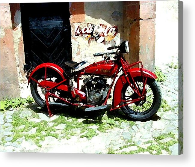 Indian Motorcycles Acrylic Print featuring the painting American Indian  Indian Motorcycle by Iconic Images Art Gallery David Pucciarelli
