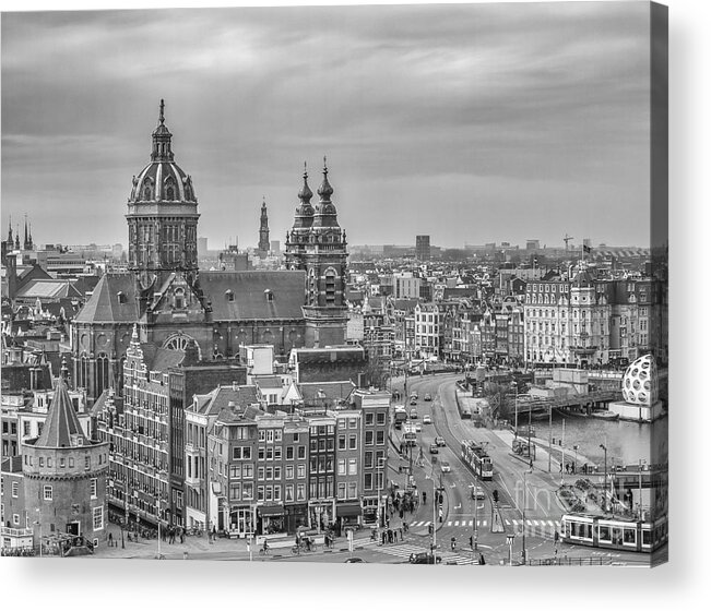 Amsterdam Acrylic Print featuring the photograph Amsterdam view with St.Nicolaaschurch by Patricia Hofmeester