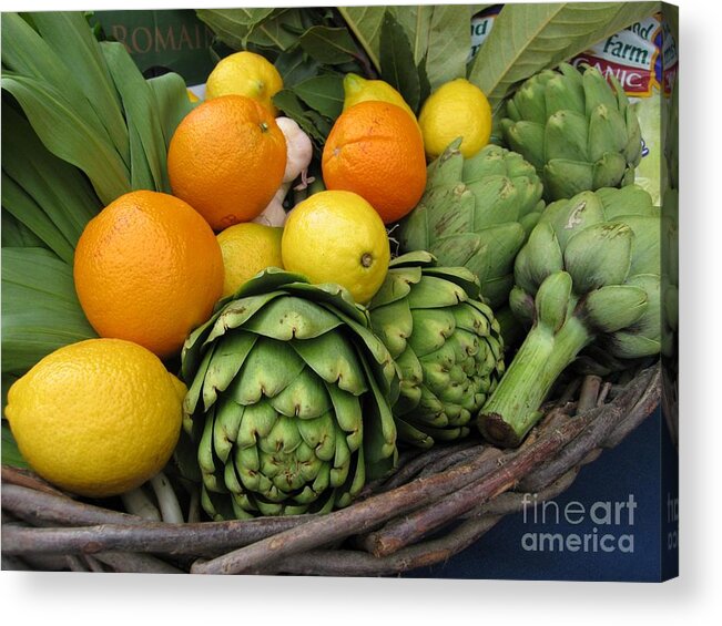 Fruit Acrylic Print featuring the photograph Artichokes Lemons and Oranges by James B Toy