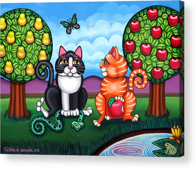 Cat Acrylic Print featuring the painting Atom and Eva by Victoria De Almeida