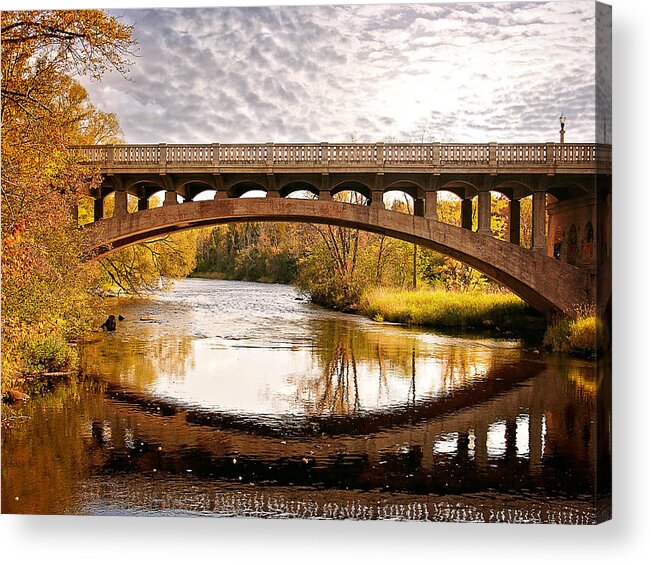 Autumn Bridge Acrylic Print featuring the photograph Autumn Bridge Landscape by Gwen Gibson