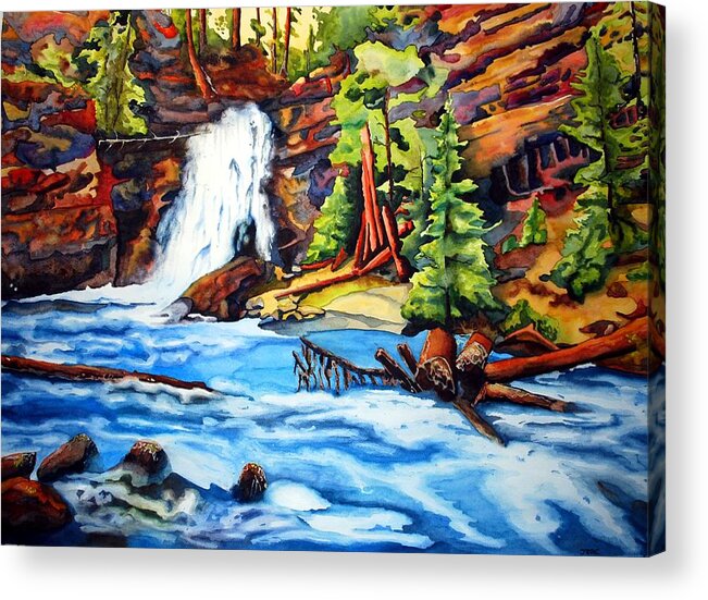 Watercolor Acrylic Print featuring the painting Baring Falls by Gerald Carpenter