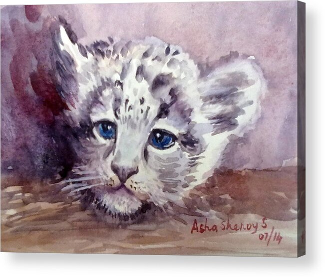 Leopard Cub Acrylic Print featuring the painting Beautiful by Asha Sudhaker Shenoy
