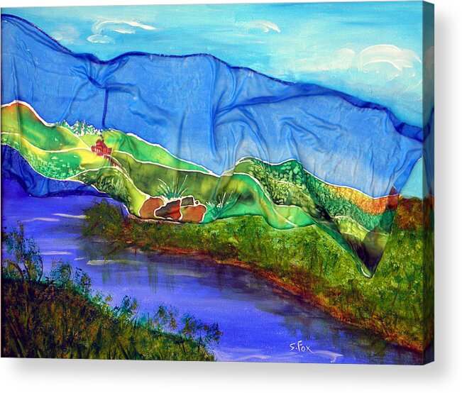 Silk Painting Acrylic Print featuring the painting Blue Water Silk by Sandra Fox