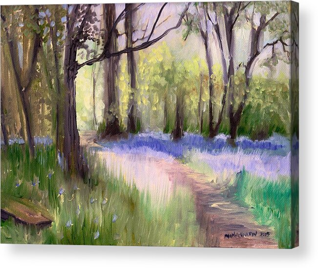 Bluebells Acrylic Print featuring the painting Bluebells at dusk by Melissa Herrin