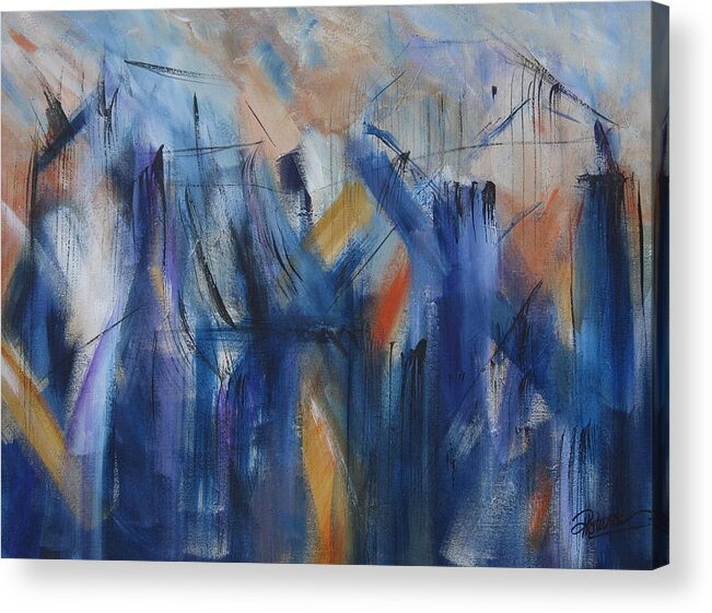 Abstract Blues Acrylic Print featuring the painting Bridging by Roberta Rotunda
