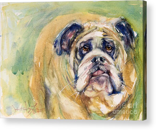 Dog Acrylic Print featuring the painting Bulldog by Judith Levins