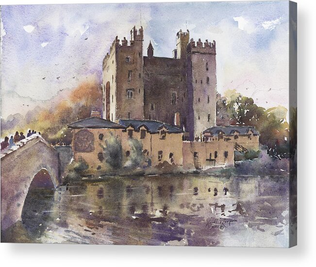 Keith Thompson Acrylic Print featuring the painting Bunratty Castle Reflections County Clare by Keith Thompson