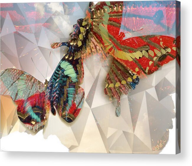 Lynda Payton Digital Art Acrylic Print featuring the digital art Butterflies Geometric by Lynda Payton
