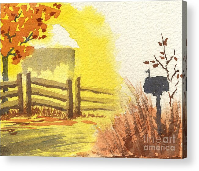 Roadside Scene Acrylic Print featuring the painting By the Roadside in Autumn by Beverly Claire Kaiya