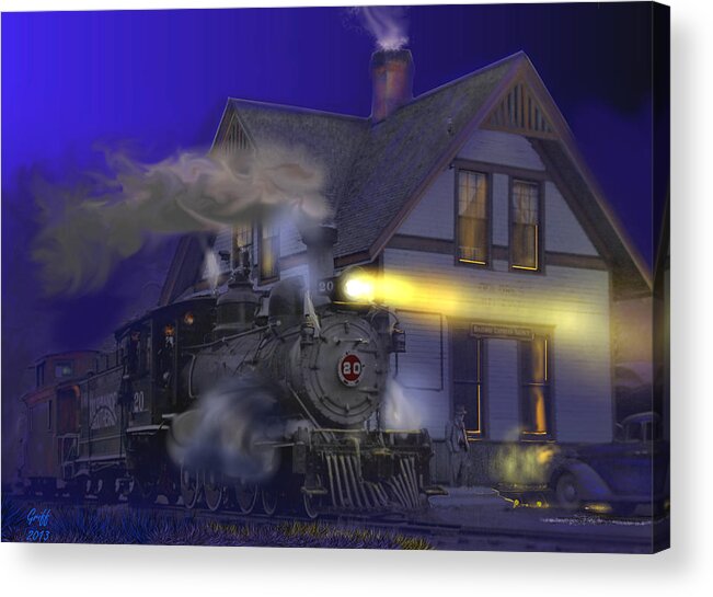 Trains Acrylic Print featuring the digital art Caboose Hop at Dolores Colorado by J Griff Griffin
