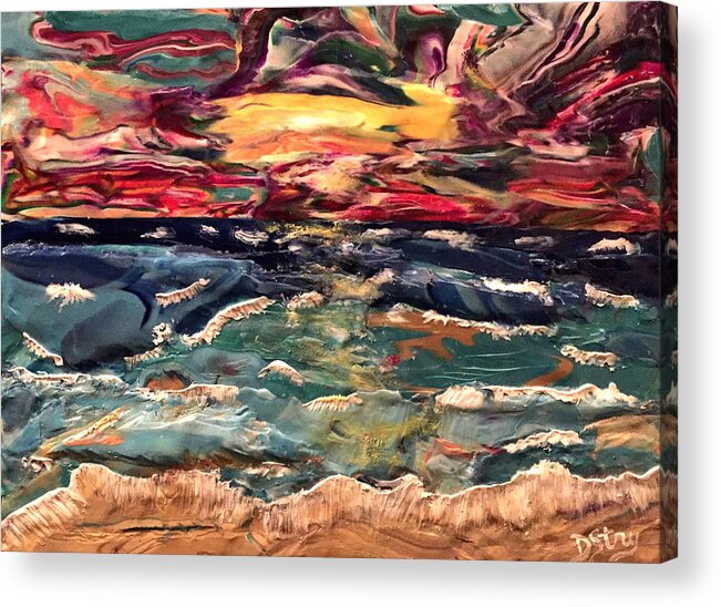 Polymer Clay Acrylic Print featuring the mixed media Capricious Sea by Deborah Stanley