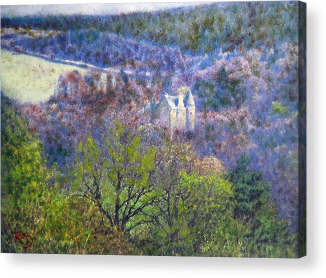 Landscape Acrylic Print featuring the painting CASTLE VENLAW in Peebles by Richard James Digance