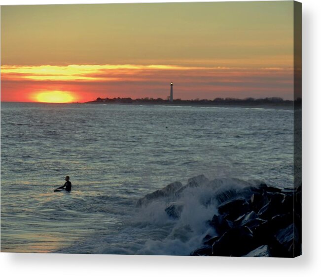 Sunset Acrylic Print featuring the photograph Catching a Wave at Sunset by Ed Sweeney