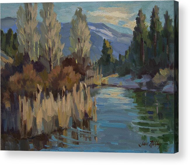 Pond Acrylic Print featuring the painting Cattails at Harry's Pond 1 by Diane McClary