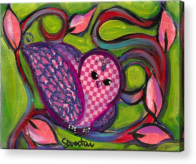 Birdy Acrylic Print featuring the painting Checkers Birdy by Shelley Overton