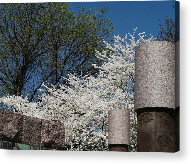 Cherry Blossoms Acrylic Print featuring the digital art Cherry Blossoms at the Franklin D Roosevelt Memorial by David Blank