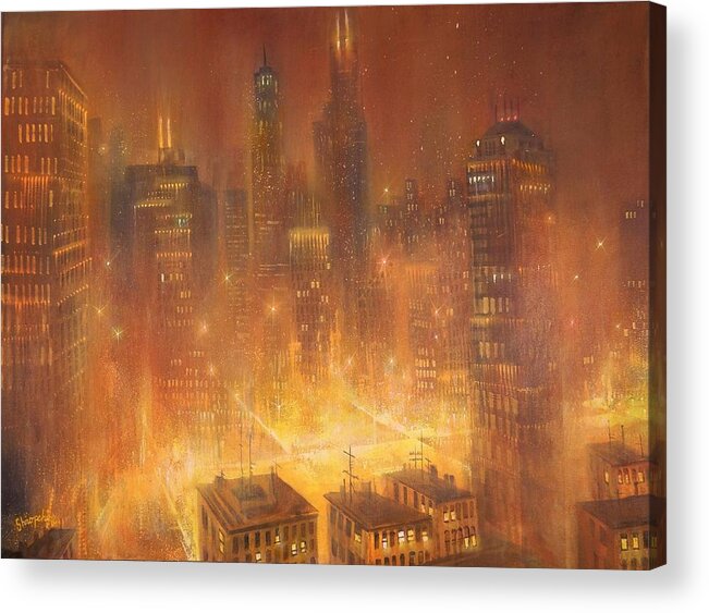 Chicago Acrylic Print featuring the painting Chicago Gold by Tom Shropshire