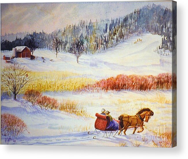 Horse And Sleigh Acrylic Print featuring the painting Christine's Ride by Marilyn Smith