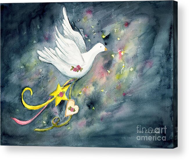 Christmas Acrylic Print featuring the painting Christmas Dove In Flight by Janis Lee Colon