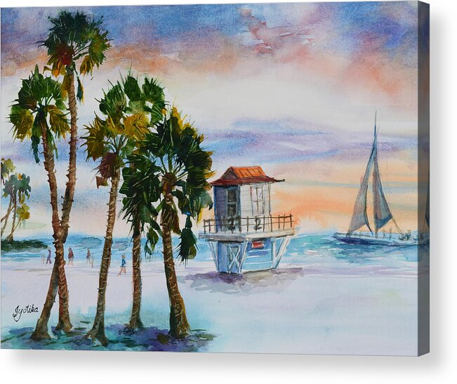 Clearwater Beach Acrylic Print featuring the painting Sunset at Beach by Jyotika Shroff