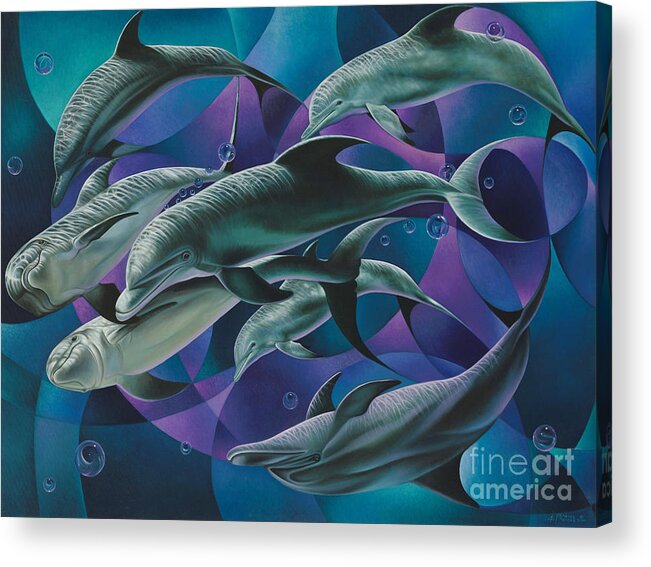 Dolphins Acrylic Print featuring the painting Corazon del Mar by Ricardo Chavez-Mendez
