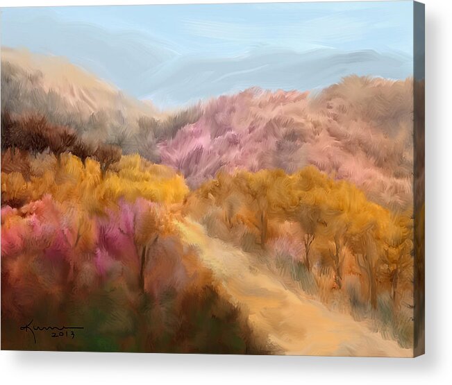 Pink Acrylic Print featuring the painting Country Road by Kume Bryant