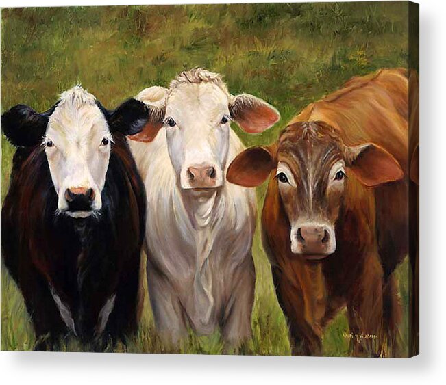 Portrait Acrylic Print featuring the painting Cow Painting of Three Amigos by Cheri Wollenberg