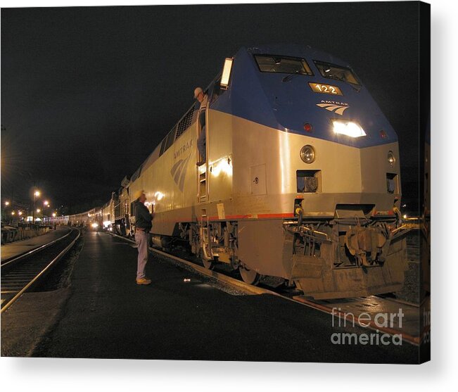 Amtrak Acrylic Print featuring the photograph Crew Change at Klamath Falls by James B Toy