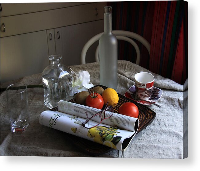 Cup Acrylic Print featuring the photograph Dining Room Still Life with a Cup of Coffee. by Danuta Antas Wozniewska