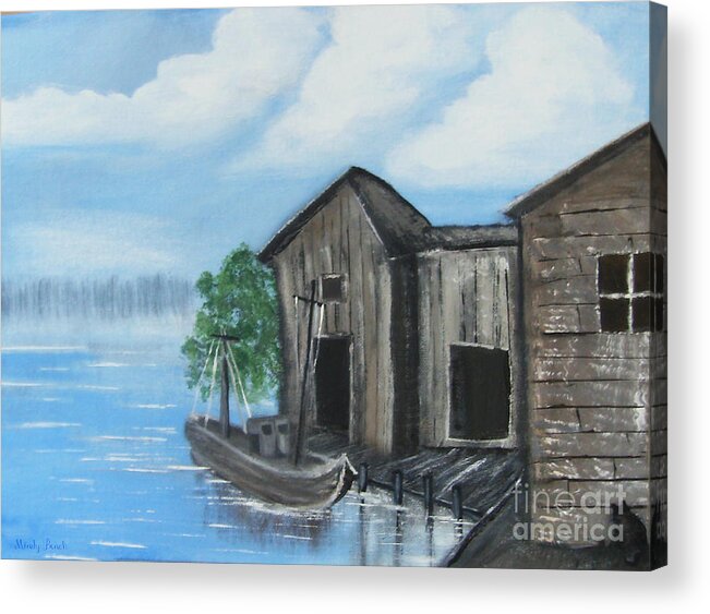 Bayou Acrylic Print featuring the painting Docked at Bayou by Mindy Bench