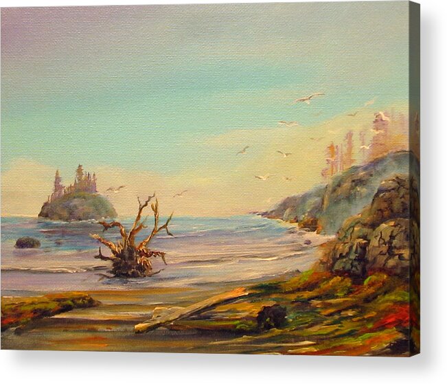Landscape Acrylic Print featuring the painting Driftwood Beach by Wayne Enslow