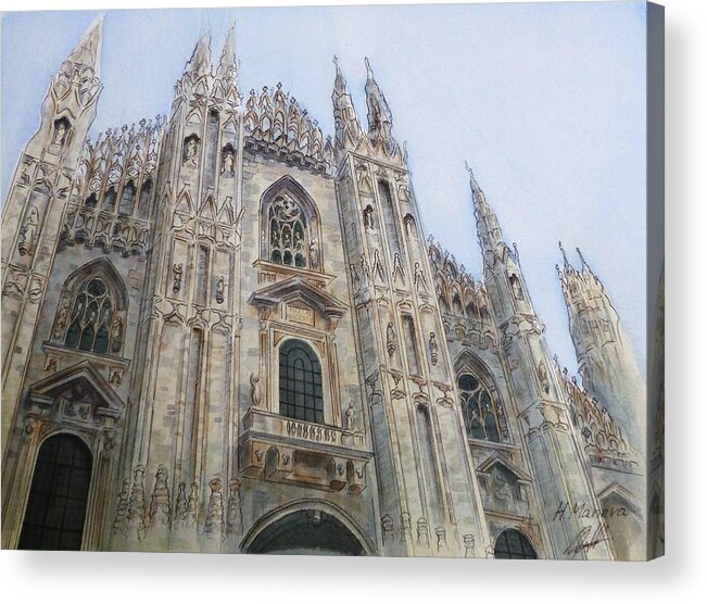 Architecture Acrylic Print featuring the painting Duomo di Milano by Henrieta Maneva