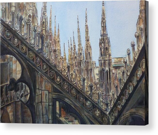 Duomo Di Milano Acrylic Print featuring the painting Duomo di Milano III by Henrieta Maneva