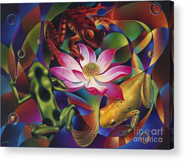 Lily Acrylic Print featuring the painting Dynamic Frogs by Ricardo Chavez-Mendez