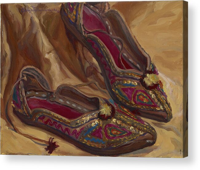 East Indian Acrylic Print featuring the painting East indian shoes by Christine Lytwynczuk