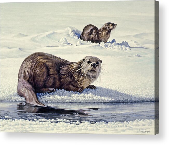 Wildlife Acrylic Print featuring the painting Edge of the Lake by Paul Krapf