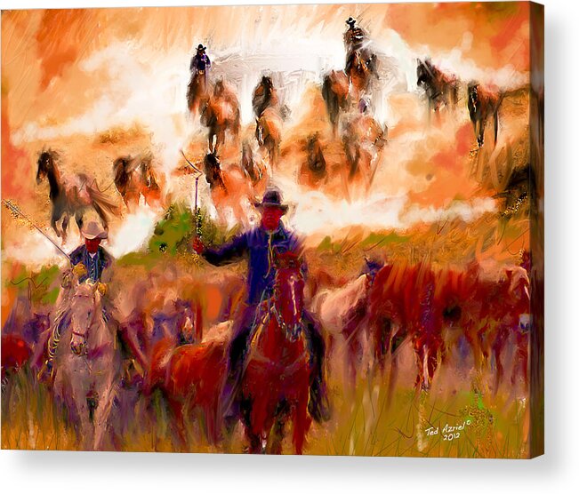 Horse Painting Acrylic Print featuring the painting Elk Horse Round Up by Ted Azriel