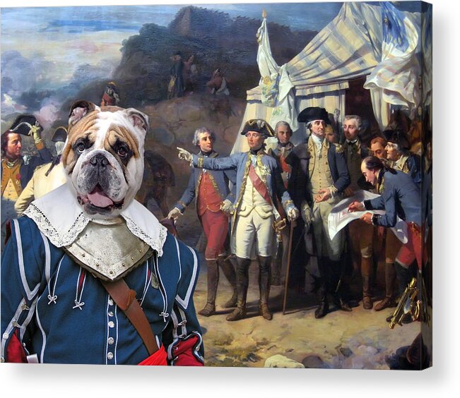 English Bulldog Acrylic Print featuring the painting English Bulldog Art Canvas Print - The battle Plan by Sandra Sij