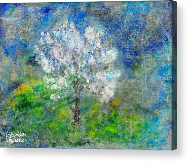 Augusta Stylianou Acrylic Print featuring the painting Ethereal Almond Tree by Augusta Stylianou