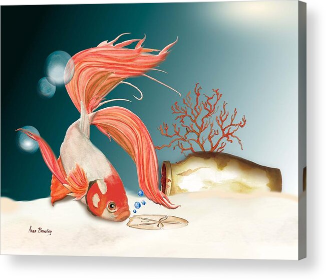 Beta Fish Acrylic Print featuring the painting Exploring the Deep by Anne Beverley-Stamps