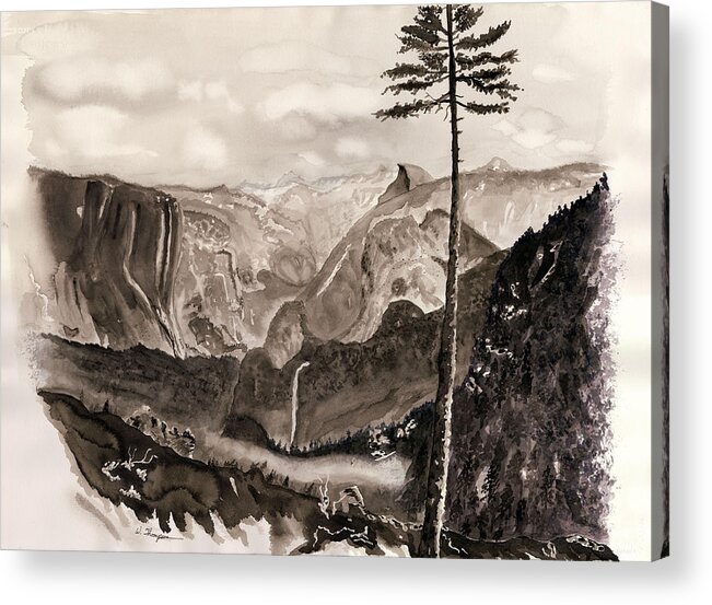 Yosemite Painting Acrylic Print featuring the painting Falls of the Yosemite Painting by Warren Thompson