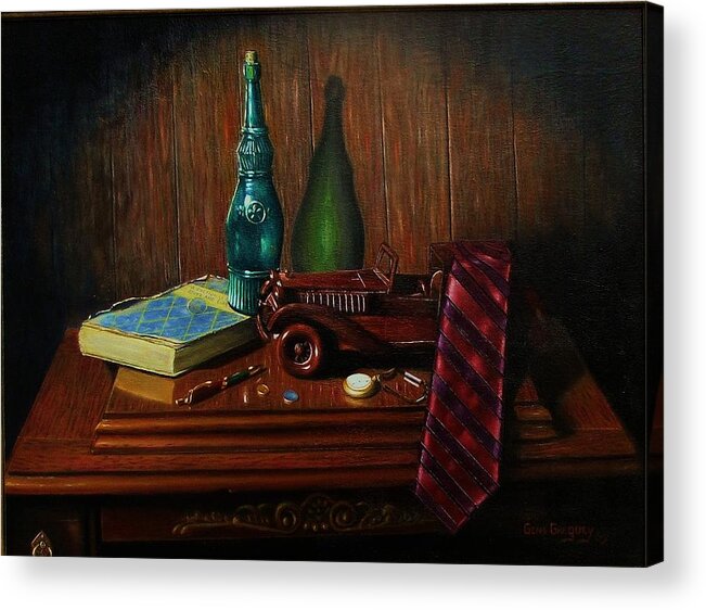 Still Life. Nude Coin Acrylic Print featuring the painting Father's touch by Gene Gregory