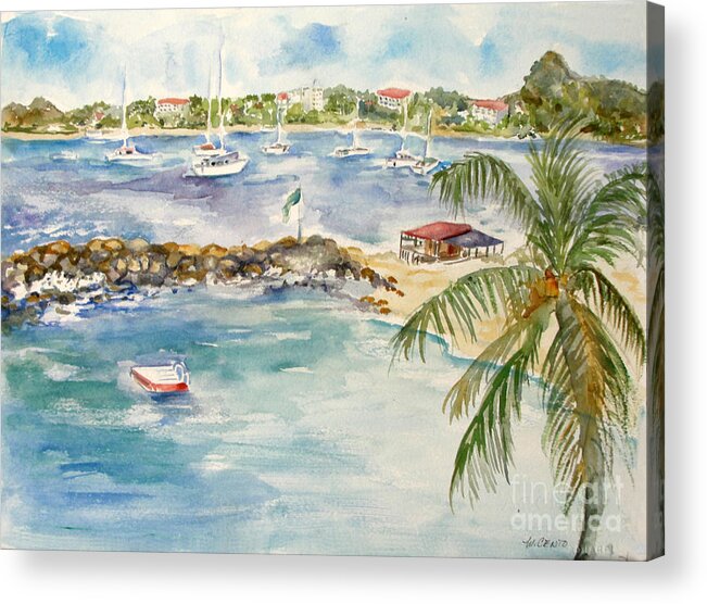 Seascape Acrylic Print featuring the painting Flamingo View by Mafalda Cento