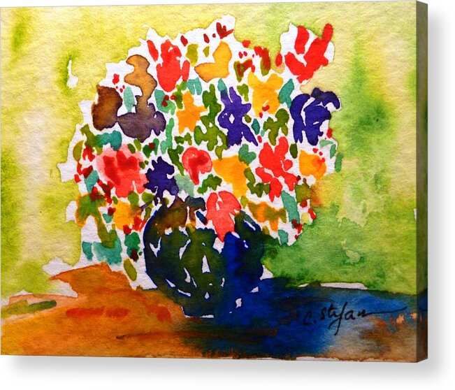 Vase Acrylic Print featuring the painting Flowers in a Vase by Cristina Stefan