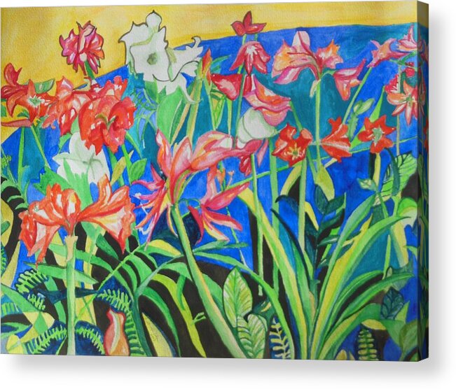 Flowers In Polyphony Acrylic Print featuring the painting Flowers in Polyphony by Esther Newman-Cohen