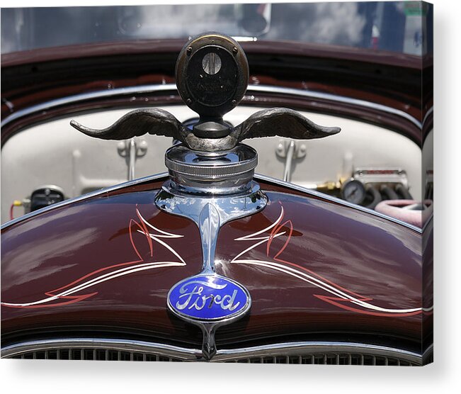 Richard Reeve Acrylic Print featuring the photograph Ford - Flying Radiator Cap by Richard Reeve