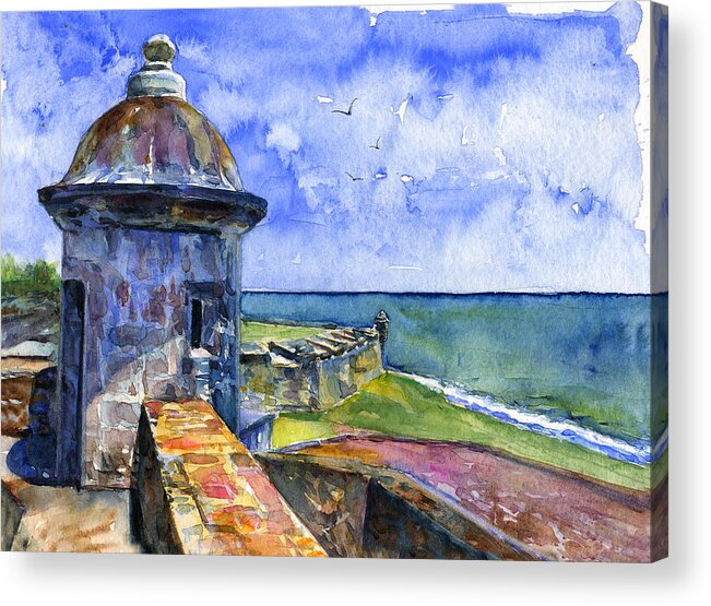 Fort Acrylic Print featuring the painting Fort San Juan Puerto Rico by John D Benson