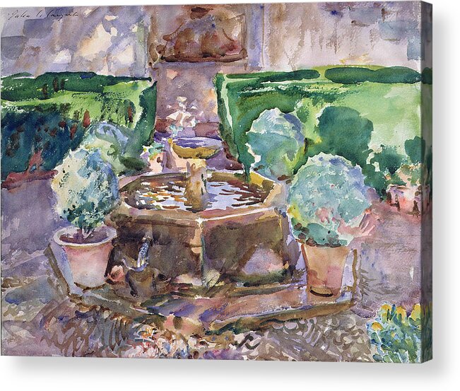 Garden Acrylic Print featuring the photograph Fountains In The Generalife, Granada Watercolour On Paper by John Singer Sargent